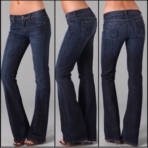 COH Hemmed Ingrid Flare Leg Denim Jeans Dark Wash